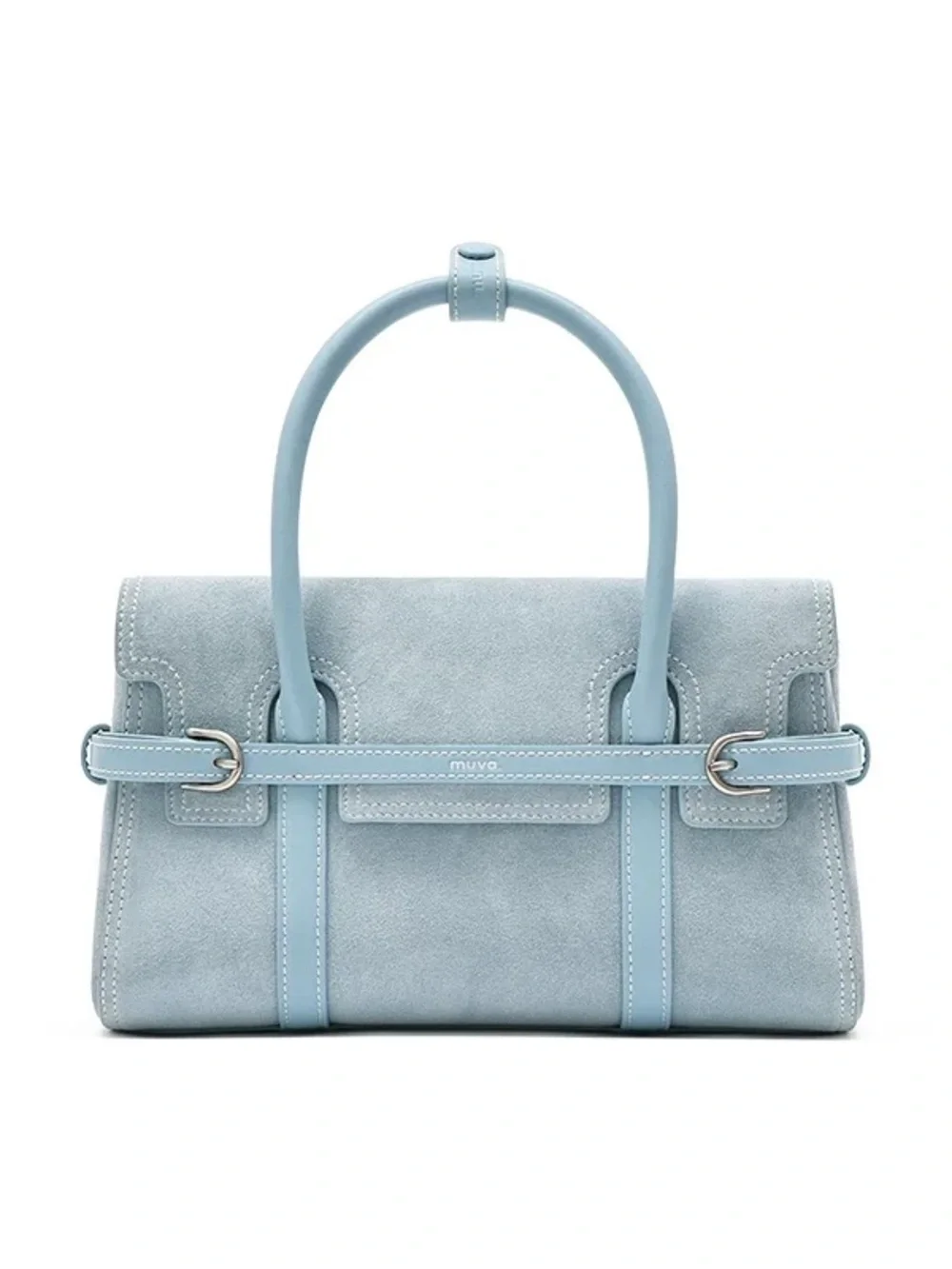 New muva Light Blue faux Suede Top-Handle Bag satchel + charm